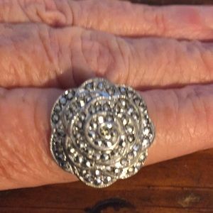 Sterling Marcasite ROSE ring. Size 7